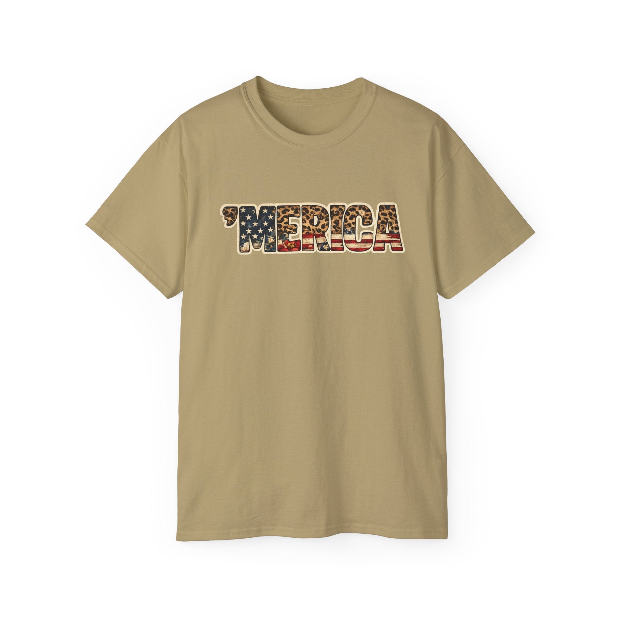 'Merica American Flag Text Tee — Patriotic Fourth of July Shirt