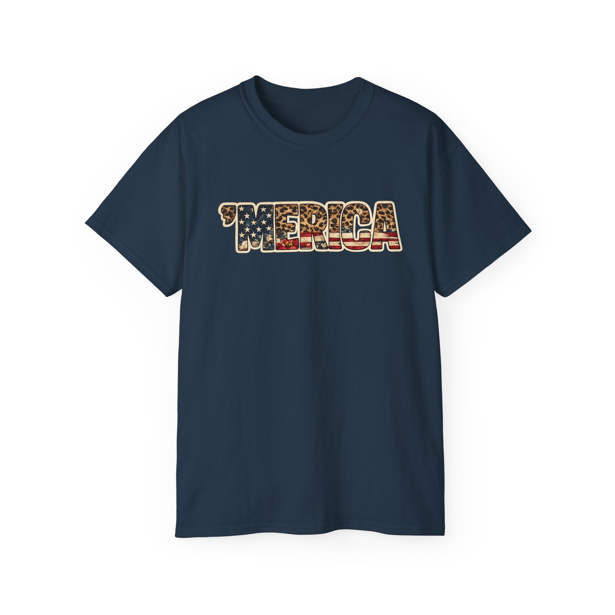 'Merica American Flag Text Tee — Patriotic Fourth of July Shirt