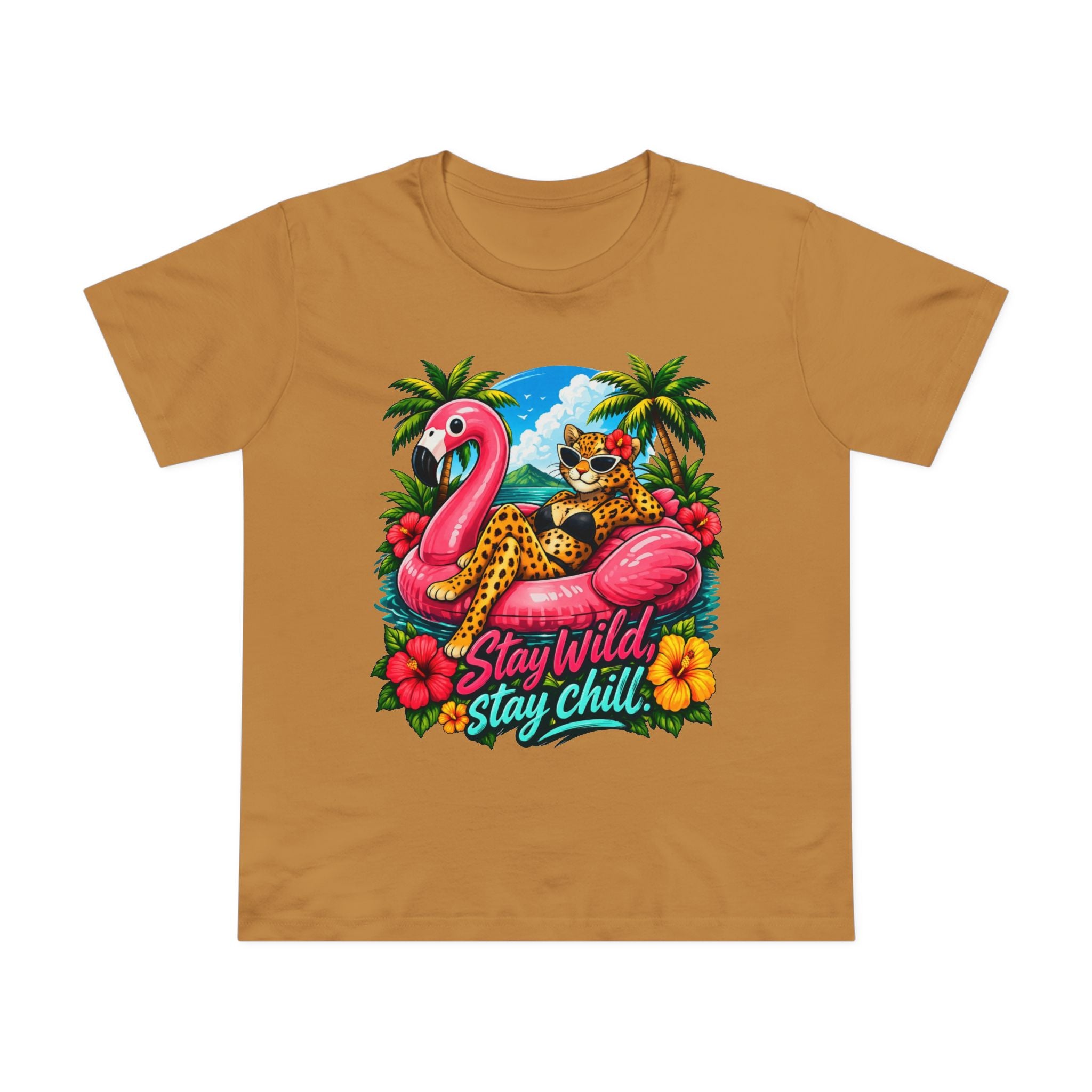 Stay Wild Stay Chill Tee — Tropical Flamingo & Leopard Women’s T-Shirt